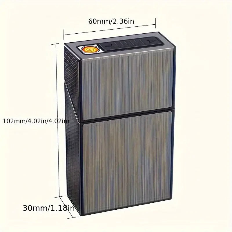 Creative Black Aluminum Cigarette Case with USB Electric Lighter for Whole Package 20pcs Cigarettes