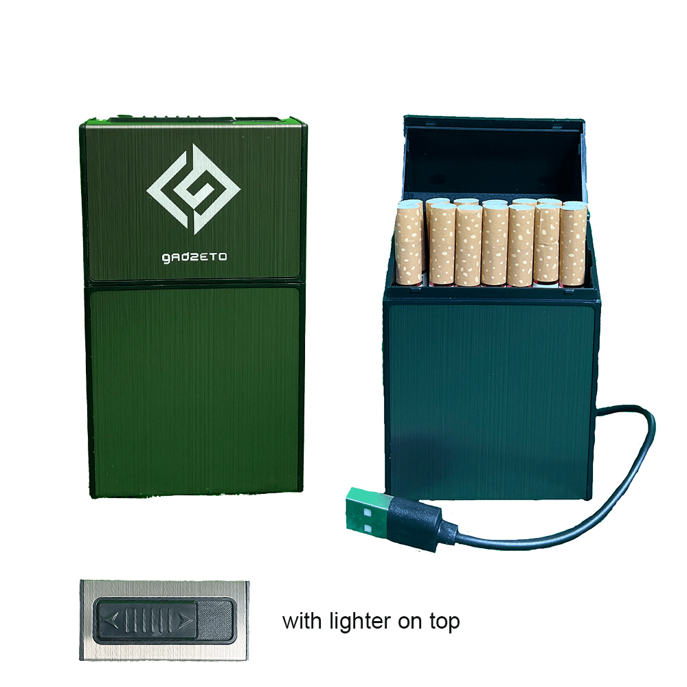 Creative Black Aluminum Cigarette Case with USB Electric Lighter for Whole Package 20pcs Cigarettes