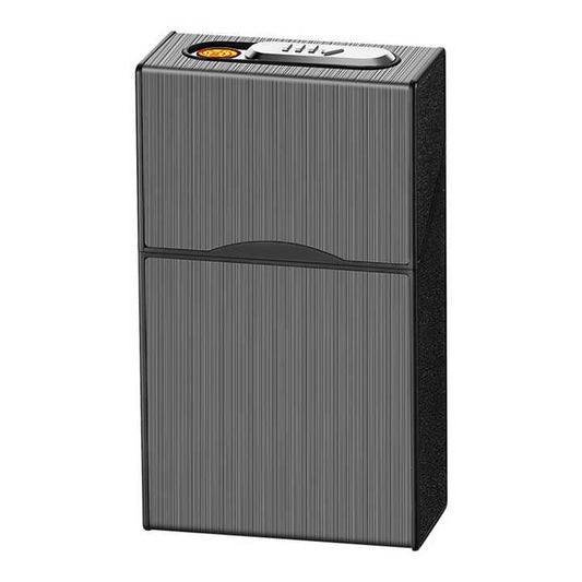 Creative Black Aluminum Cigarette Case with USB Electric Lighter for Whole Package 20pcs Cigarettes
